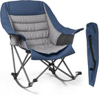 Oversized Rocking Camping Chair for Adults - 400lbs Capacity Padded Camp Chair with Cup Holder, Portable Foldable Outdoor Rocker Chair for Camping, Backyard (Blue & Dark Gray, 1 PCS)