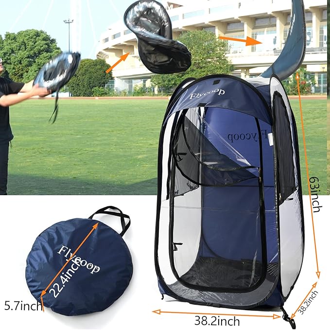 Sports Tent: Flycoop Portable Weather Pop Up Pod 1 Person to Provide Shelter from Wind Rain and Cold Weather Shelter for Outdoor Activities, Sports Events, Camping and Hiking