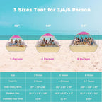 Venustas Beach Tent Sun Shelter for 3/4-5/6-7/8-10 Person, UPF 50+ UV Protection Beach Canopy, Lightweight and Easy Setup Cabana, Portable Shade Tent