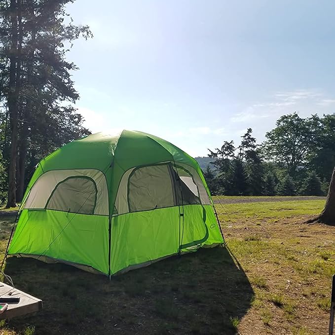 CAMPROS CP Upgraded 6/8 Person Camping Tents, Waterproof Windproof Family Tent with Larger Mesh Windows & Door, Double Layer, Easy Set Up, All-Season Dome Tent with Top Rainfly & Carry Bag
