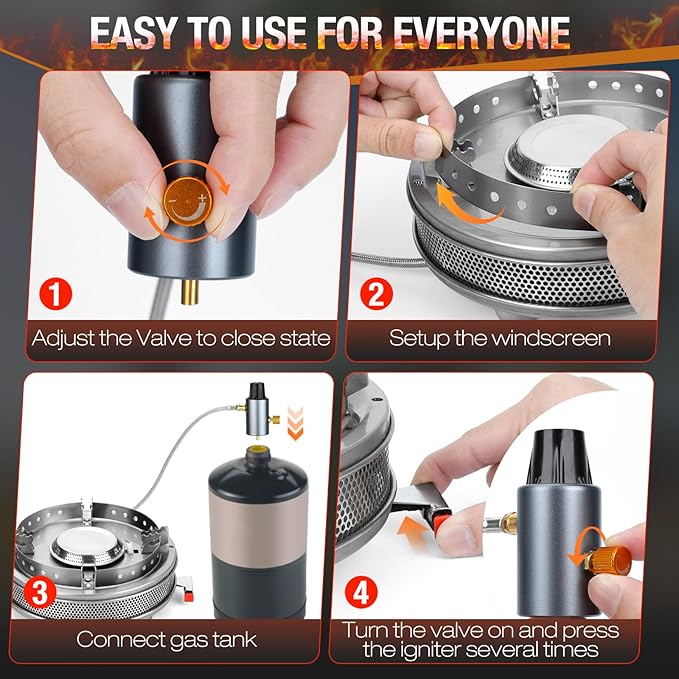 Propane Camping Stove, Portable Camp Gas Stove 13500BTU Burners with Piezo Ignition, Carrying Bag