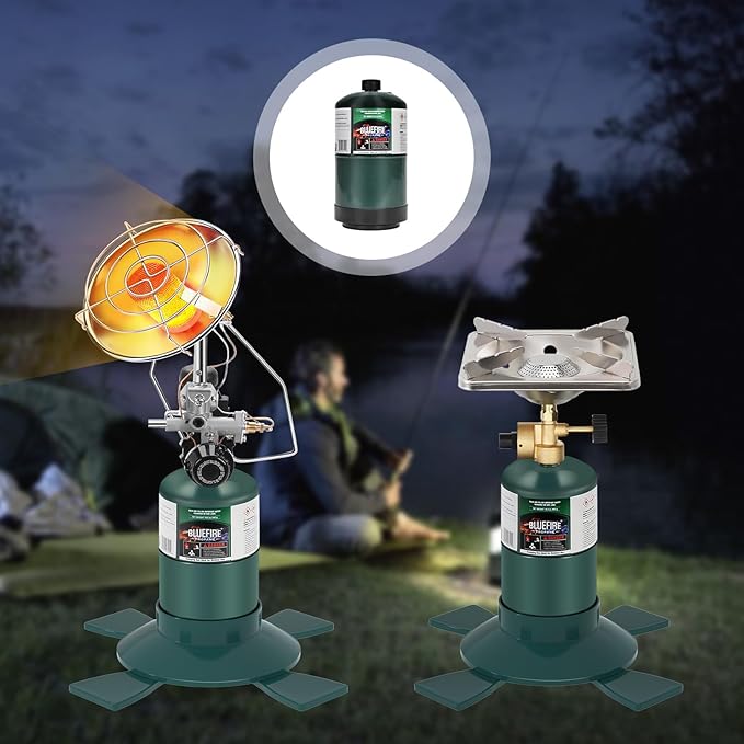 KOMAN BLUEFIRE 16.4 oz Propane Tank Camping Propane Tank Portable Canister Propane Gas Tank Small Propane Tanks for Camping Stove Outdoor Backpack Mini Burner Heater Cooking Torch Lamp(2 Pack)