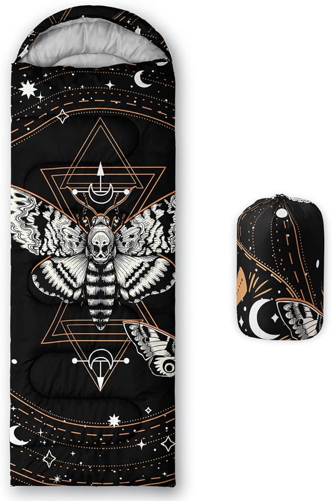 HOSIMA Butterfly Sleeping Bags for Adults and Kids for Camping,Black Gothic Ultralight Sleeping Bag for Cold Weather Summer.