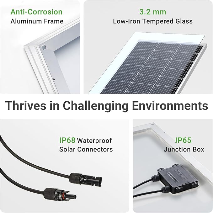 Traver Force Solar Panel 100 Watt 10BB Monocrystalline 12V Solar Panels for Home High Efficiency Solar Module Power Charger for RV Camping Cabin Marine Boat Motorhome Off-Grid Black 2-Pack 100W