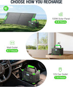 EBL 500W Portable Power Station with 100W Portable Solar Panel 20V, Outdoor Solar Generator 500W(Peak 1000W) Backup Battery Pack Solar Kit for RV/Van Camping Fishing Climbing Road Trip Home Emergency