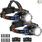 2Pack Rechargeable Headlamp Super Bright, 3000LM Motion Sensor Head Lamp with 9 Modes, Zoomable Headlamp for Adults 90° Adjustable, IPX7 Waterproof High Power Head Light for Fishing Camping