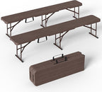 6 Foot Folding Bench, Portable Plastic Folding Bench Seat, Foldable Seat for Indoor Outdoor Picnic Camping Dining, Soccer Garden Multipurpose Entertaining Activities, Brown, 2 Pack