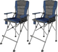 Extra Tall Folding Chairs for Adults 2 Pack, Portable Bar Height Foldable Director Chairs for Camping Outside, Comfortable with High Back and Footrest, Blue