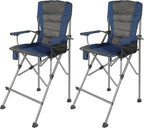 Extra Tall Folding Chairs for Adults 2 Pack, Portable Bar Height Foldable Director Chairs for Camping Outside, Comfortable with High Back and Footrest, Blue