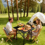 Lightweight Folding Camping Table, Portable Aluminum Outdoor Table with Carry Bag, Compact Collapsible Table for Picnic, Beach, BBQ & Camping – Black