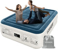 Queen Air Mattress with Built-in Pump,18''Fast & Easy Inflation/Deflation Inflatable Mattress, Foldable Blow Up Mattress with Storage Bag, Inflatable Bed for Home, Camping & Guests