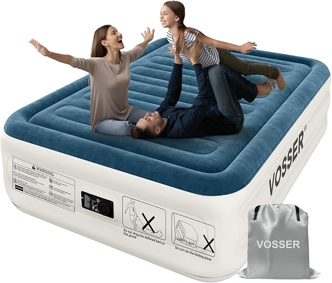 Queen Air Mattress with Built-in Pump,18''Fast & Easy Inflation/Deflation Inflatable Mattress, Foldable Blow Up Mattress with Storage Bag, Inflatable Bed for Home, Camping & Guests