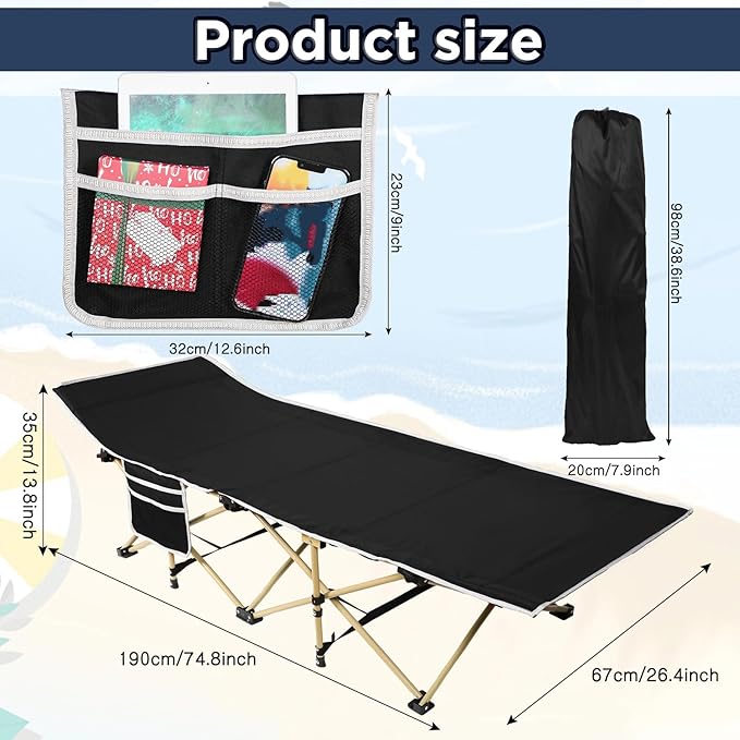 Wenqik 2 Pack 450lbs Max Load Camping Cot for Adults with Carry Bag Portable Folding Outdoor Sleeping Cot Heavy Duty Bed for Traveling Camp Military Office Nap Beach Home Lounging