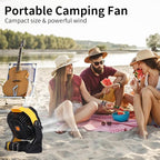 20000mAh Camping Fan with LED Lantern USB Tpye C Rechargeable Battery Operated Outdoor Tent Fan with Light & Hook, 270° Pivot 4 Speeds, Personal USB Desk Fan for Camping Yellow X26A