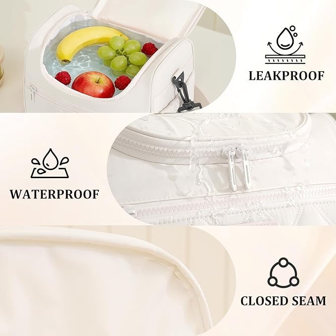 Lunch Bag for Women Soft Lightweight,Leakproof Insulated Lunch Box with Straps,Reusable Lunch Cooler for Work Meal Hiking Travel,Beige