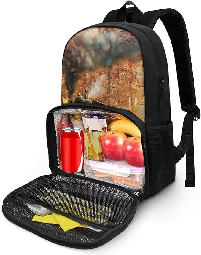 Hiking Daypack Cooler Backpack for Kids & Adults Scratches-Proof Insulated Cooler Lunch Backpack School Bookbag Meal Bag for School Travel Picnic, Thanksgiving Gift, Tain Maple Leaves