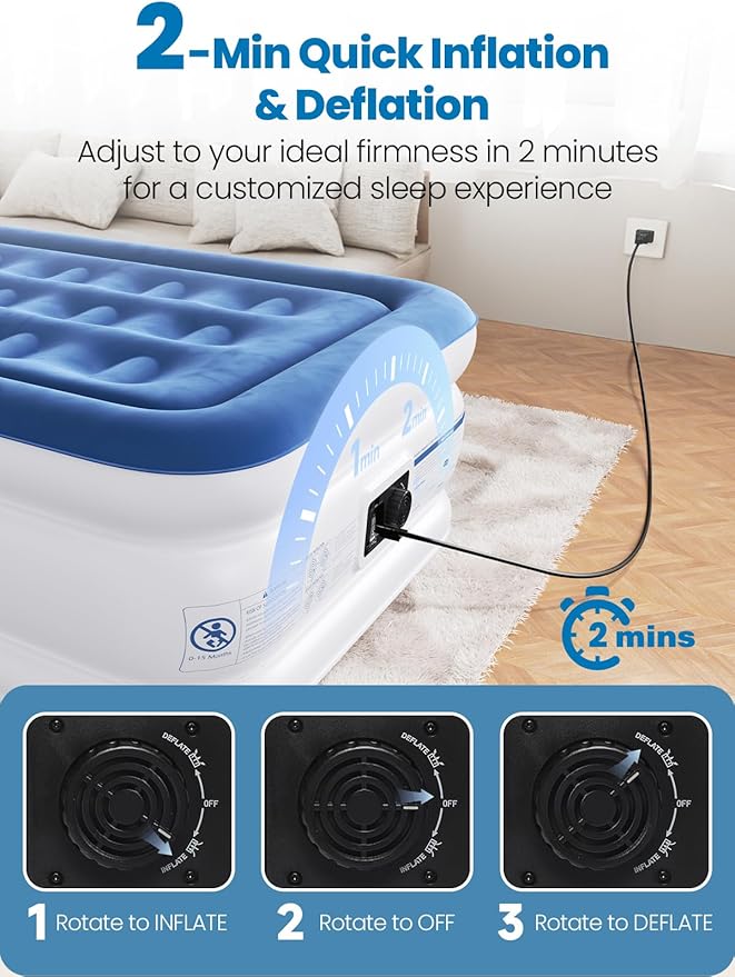 Twin XL Air Mattress with Built-in Pump, 18" Raised Comfort, 80“ Length, 48Hr Leak-Proof Test, Upgraded Honeycomb Pillar Design, Supports 500 lbs, 2-Min Inflation for Home Guests-Blue