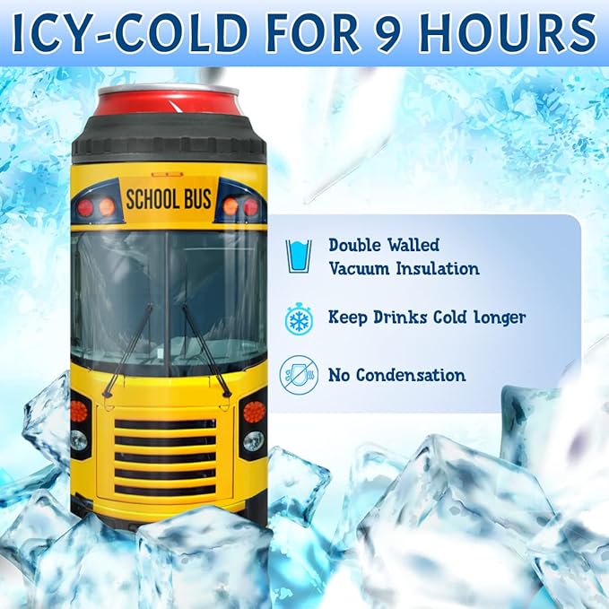 winorax School Bus Driver Gifts 4-in-1 Can Cooler Tumbler Stainless Steel Insulated Coffee Travel Mug Cup with Lid
