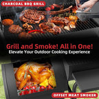 Barrel Charcoal Grill with offset smoker, 714 Square Inches Cooking Area, Outdoor BBQ Grill with Front and Side Shelf, Perfect for Backyard, Patio Parties and Picnics