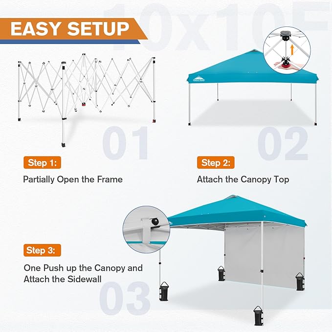 EAGLE PEAK Commercial Canopy 10x10 Pop Up Canopy Tent with 1 Sidewall, Easy Setup Heavy Duty Instant Event Shelter for Vendors & Markets, Outdoor Sun Shade, Turquoise