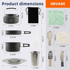 17-Piece Camping Cookware Set, Lightweight Backpacking Pot & Pan Kit with Non-Stick Anodized Aluminum, 0.45Gal Pot, 0.30Gal Kettle, 2 Cups & Cutlery Sets, Compact for Hiking(Plastic)