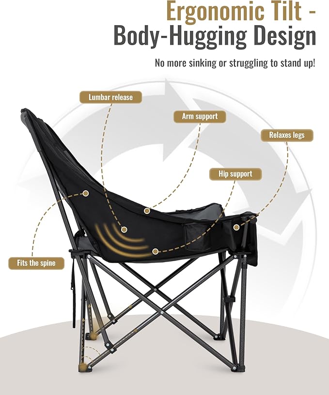 KingCamp Oversized XL Camping Chair, Heavy Duty 500lbs Folding Couch for Adults, Padded Large Comfortable Sofa Seat with Cooler Bag Cup Holder for Outdoor Sports Fishing Patio Lawn