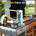 Grill Caddy with Plate Holder and Paper Towel Holder, Picnic BBQ Condiment Utensil Organizer Caddy for Outdoor Cooking, Camping Essential, Camper Must Haves, Grilling Gifts for Men