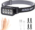 Bright Camping Head lamp, 120° Adjustable White Light Headlight with Motion Sensor 5 Modes USB C Rechargeable HeadLamp for Hiking, Running, Repairing, Fishing, Cycling