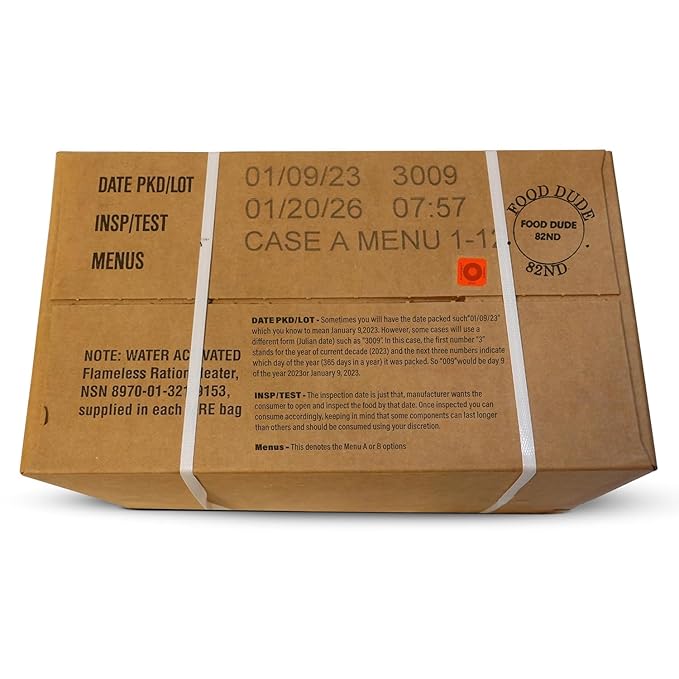 Food Dude 82nd Surplus Inspection US Meals Ready to Eat Military with Heater Box of Meals Full Meal 12 MRE Pack