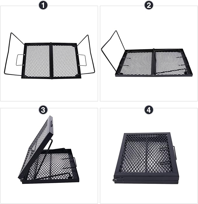 REDCAMP Folding Heavy Duty Campfire Grill Steel Grate, Portable Camp Fire Cooking Racks for Outdoor Open Flame Cooking Large 23.6 * 15.7 * 9.6"