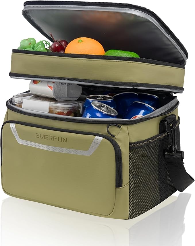 EVERFUN Small Cooler Bag 24 Can Insulated Lunch Box Double Deck Soft Leak-Proof Waterproof Collapsible Ice Chest for Men Women Work Travel Car Trip Picnic Beach