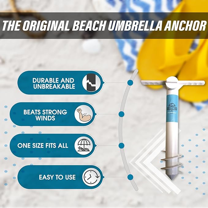Beach Umbrella Sand Anchor - Heavy Duty Base with Spiral Screw for Strong Wind Resistance - Rust-Resistant and Fits Poles Under 1.5" Diameter - Universal Stand Holder - 9.5"x15"×3.5", White