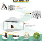 Cobizi Heavy Duty 10x15 Pop Up Canopy Tent Without sidewall, Easy Up Canopy Outdoor Tents for Party Backyard Wedding, Instant Commercial Gazebo with Roller Bag, Upgraded Legs, White