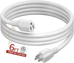 16/3 Short Extension Cord 6 FT, White Extension Cord Flexible & Durable, Indoor 3 Prong Power Cable, Suitable for Home and Office, 13 Amp 1625 Watt 125VAC 16AWG, ETL Listed