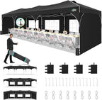 COBIZI 10x30 Pop Up Canopy Tent, Outdoor Party Tent with 5 Sidewalls, 1 Person Easy Set up, Tents for Parties with Fluorescent Strip & 4 Sandbags, Waterproof UPF50+, 3 Adjustable Height, Black