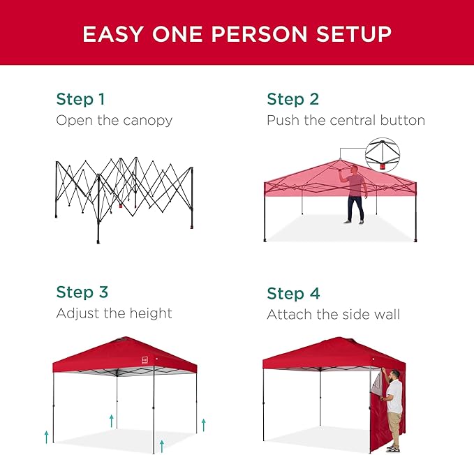 Best Choice Products 10x10ft Pop Up Canopy Tent with Sidewall, 1 Person 1 Minute Set Up, Carry Case, 4 Weight Bags - Red