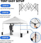 OLIXIS 10x10ft 1-Person Pop Up Canopy Tent, Heavy Duty One Push Setup Portable Outdoor Shelter for Beach Events Camping with Rolling Carry Bag, Snow White
