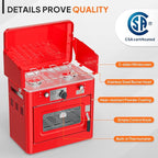 Bonnlo 2-in-1 Camping Oven & Portable Gas Stove Combo with 3-side Windscreen, Powerful 19,800 BTU Propane Oven with One-click Ignition, Heat-resistant Coating & Thermometer for Outdoor Use, Red
