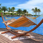 Lazy Daze Hammocks 10.5 FT Outdoor Arc Wood Hammock Stand, 2 Person Hard Pine Wood Hammock Stand with Carabiners and Chains for Outdoor Patio Garden Poolside, 300lb Capacity, Brown