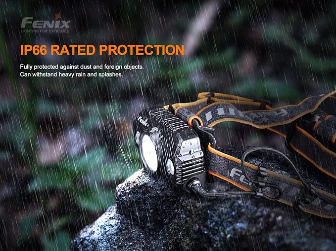 Fenix HP30R v2.0 Headlamp, 3000 Lumen Rechargeable Heavy-Duty with Spotlight & Floodlight, Detachable Power Pack and LumenTac Organizer, Black