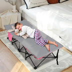 REDCAMP Kids Foldable Camping Cot with Mattress Pad, 220 LBS Child Durable Sleeping Bed with Pocket and Carry Bag Portable for Home, Travelling, Pink