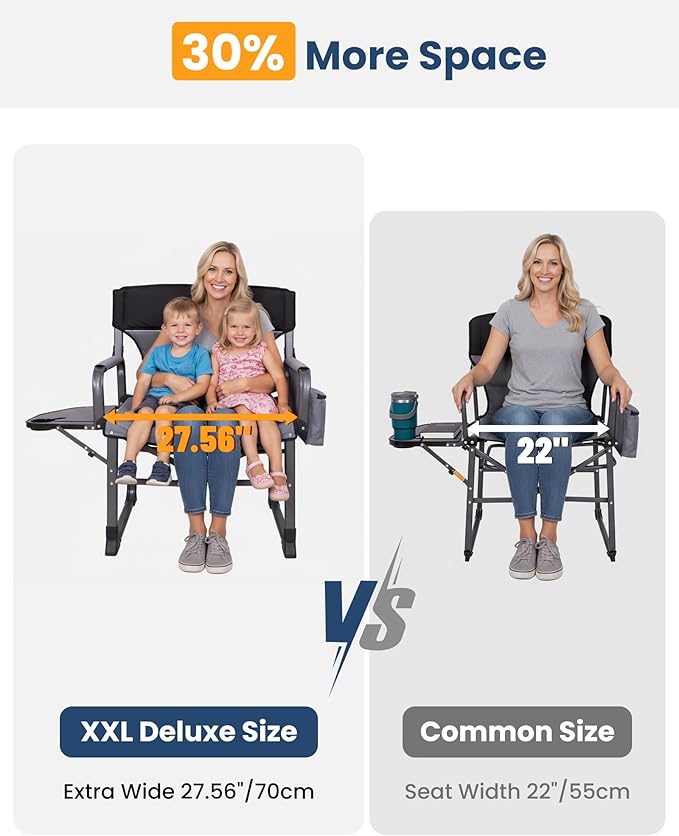 KingCamp XXL Heavy Duty Camping Directors Chair 550lbs Capacity, Extra Wide Oversized Camp Chairs with Side Table & Cooler Bag, Compact Padded Folding Chair for Big and Tall Outdoor Sports Picnic Lawn