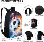 Football School Backpack Set,4 in 1 Soccer SchoolBag with Lunch Box for Teen Boys 8-12 Years Old Primary Middle Student Camping Travel Daypack with Adjustable Strap