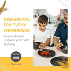Teivio 24-Piece Kitchen Plastic Wheat Straw Dinnerware Set, Service for 6, Dinner Plates, Dessert Plate, Cereal Bowls, Cups, Unbreakable Plastic Outdoor Camping Dishes, Black