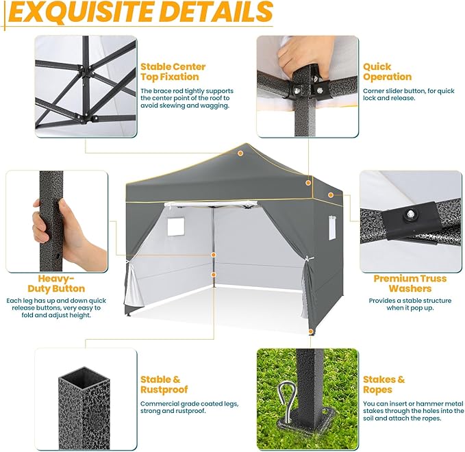 COBIZI 10x10 Heavy Duty Pop Up Canopy Tent for Event Commercial Instant Canopy with 4 Sidewalls, Outdoor Canopy Waterproof Portable Vendor Tent for Parties, Backyard, Camping, UV 50+, Light Gray