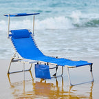 #WEJOY 4 in 1 Tanning Chair with Face Hole & Canopy & Side Table, 5 Positions Adjustable Folding Quick Dry Facedown Chaise Lounge with Pillow for Beach Poolside Outdoor Camping Patio (Darkblue)
