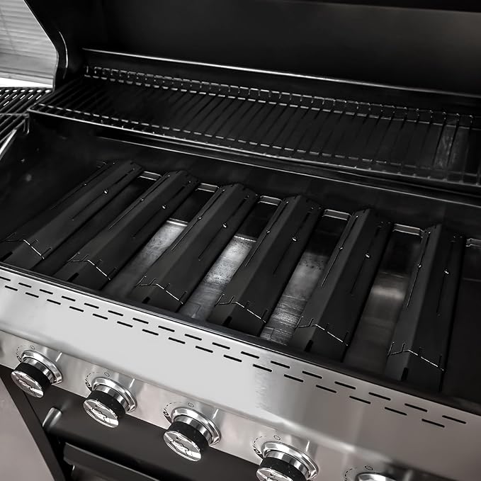 Unicook Adjustable Grill Burner Covers for Gas Grill, Porcelain Steel Heat Plate Shields, BBQ Heat Tents, Heavy Duty Flame Tamer, Barbecue Replacement Parts, Extends from 11.75" up to 21" L, 6 Pack