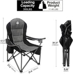 Northroad Oversized Portable Camping Chair, Full Padded Outdoor Folding Chair Support 350 LBS, Heavy Duty Lawn Chair with Cup Holder, Cooler Bag, Lumbar Support, Head Pocket for Adult-Black