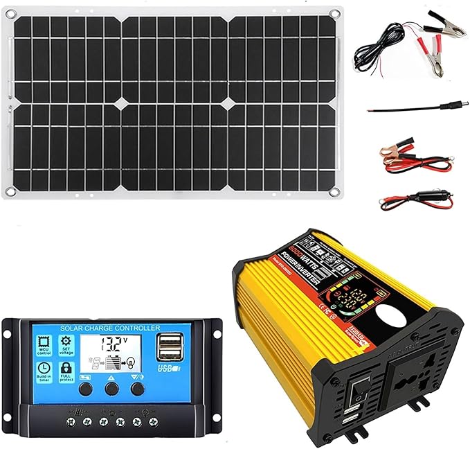 6000W Solar Power System Kit - 12V to 110V/220V Inverter, 18W Dual USB Solar Panel, 30A Charge Controller, Ideal for RV Camping, Off-Grid Outdoor Travel Power Supply (Yellow)