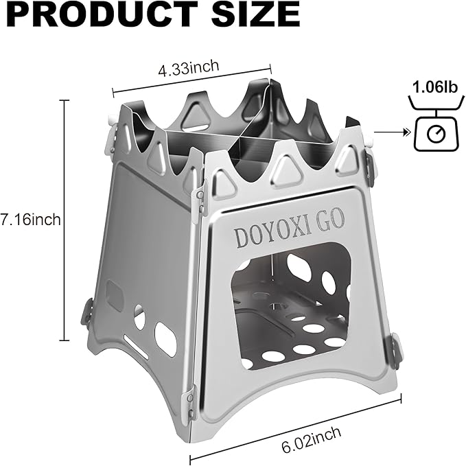 Portable Camping Wood Stove - DOYOXIGO Folding Wood Burning Stove Stainless Steel Camp Stove, Lightweight Backpacking Stove for Outdoor Hiking Camping Traveling Picnic BBQ